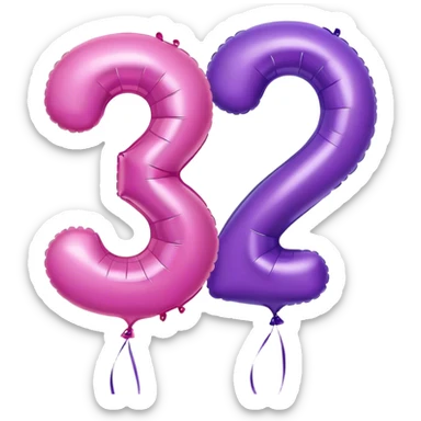 Pink balloon with a 2 on it and a purple balloon with a 3 on it sticker