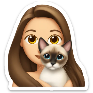  Siamese cat cuddling brown long hair girl sticker