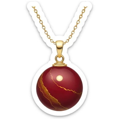 A polished round ball wine jasper pendant suspended from a delicate gold chain, like a drop of enchanted starlight, glowing with the warmth of passion and the quiet power of transformation sticker