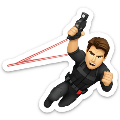 Tom cruise mission impossible on cable dropping into lasers sticker