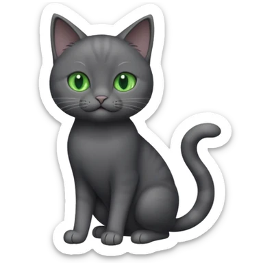 full body gorgeous solid dark grey cat with green eyes, white paws and white whiskers playing sticker