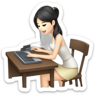 asia-girl-beautiful-typing-on-computer-busy sticker