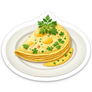 omlette on plate, some garnish on omlette sticker