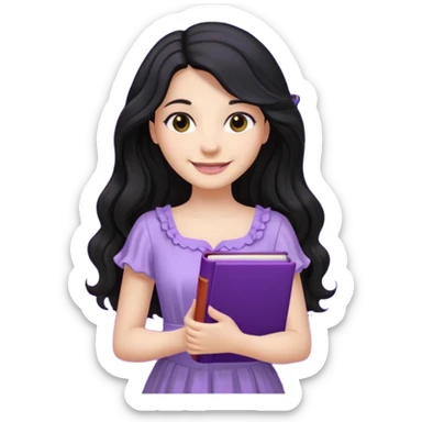 Long Hair Women with purple Book, Black wavy hair, light dress sticker