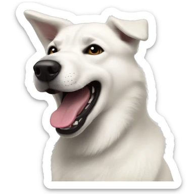 white husky-lab mix dog with completely black fur around his eyes and black ears smiling with tongue out sticker