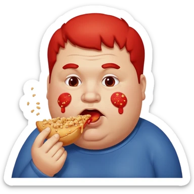 Fat guy eating food sticker