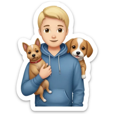 Cute dog lover boyfriend with soft smile, wearing hoodie and jeans, one dog   sticker