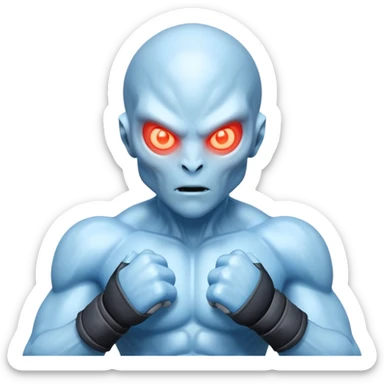 ice alien MMA fighter portrait, head and shoulders only, icy blue skin, frost aura, glowing cold eyes, combat gloves, 3D cartoon, mobile game icon style, clean background, no text, no watermark
 sticker