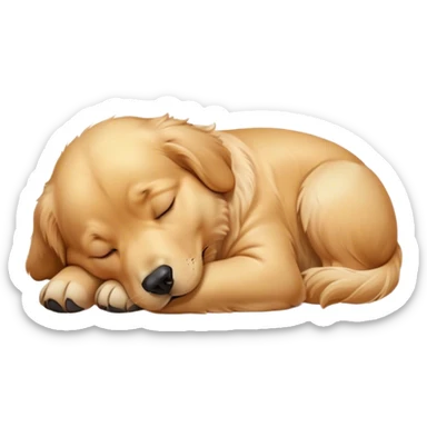 Cinematic Meme-Worthy Chubby Sleeping Golden Retriever Portrait Emoji, Head resting peacefully with a contented smile, showcasing a delightfully chubby build and a luxuriously soft golden coat, eyes shut in a serene nap, Simplified yet hilariously adorable features, highly detailed, glowing with a soft, drowsy light, high shine, relaxed and utterly lovable, stylized with an air of playful laziness, bright and heartwarming, soft glowing outline, capturing the essence of a comically sleepy companion, so meme-worthy it feels like it could instantly become the next viral sensation of adorable slumber! sticker