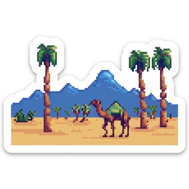 Desert landscape with camel and palm trees, Saudi Arabia sticker