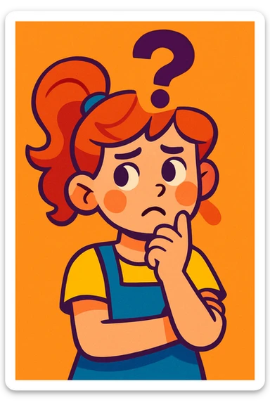 a girl with a questioning expression, vibrant cartoon style sticker