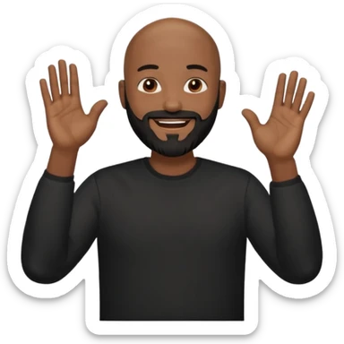 bald man with a black beard, dressed in a black shirt, clapping hands sticker