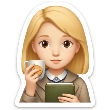 чай с печивом п'є дівчинка 12 років з блокнотом sticker