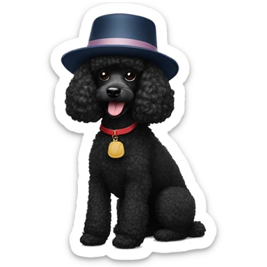 black poodle with a NY hat sticker