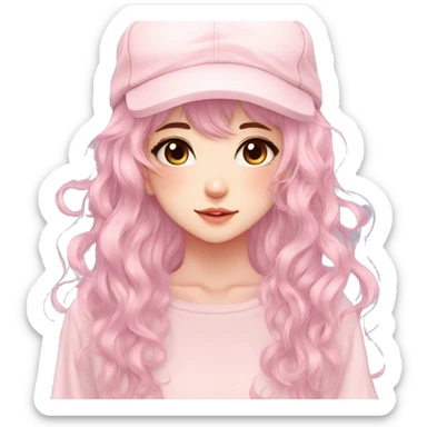 Gorgeous pastel anime girl with blushing face and hair garnitures and pretty hair and a cap aesthetic trending style sticker