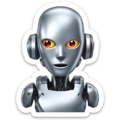 A silver robot human head with laser beam shooting from its eyes  sticker