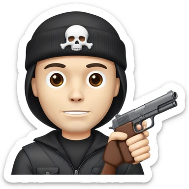 man with skull cap and gun in hand sticker