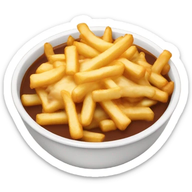 Bowl with fries and cheese curds on top covered in gravy sticker