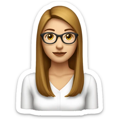 Femme jeune cheveux châtain lisse long lunette sticker