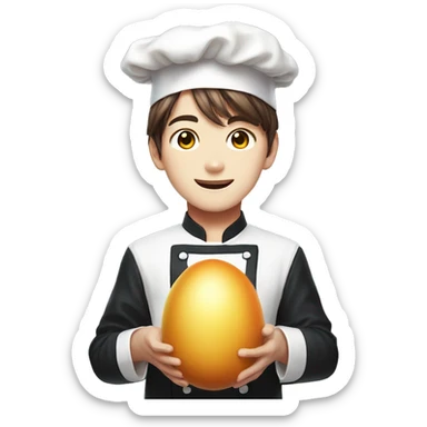bts jungkook as a chef, holding really big egg sticker