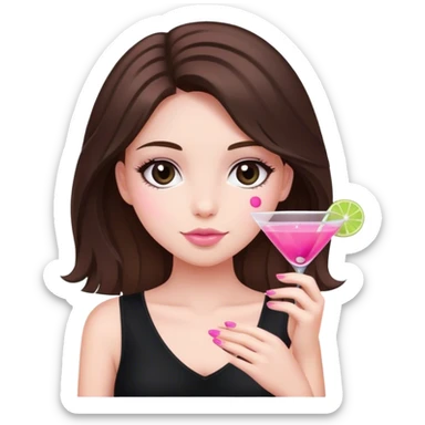 brunette hair down girl black top holding a pink cosmo sticker