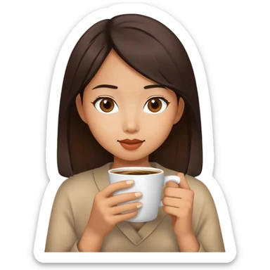 asian girl drinking coffee sticker
