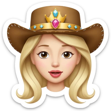 a princess with a cowboy hat but crown ontop of the hat with tounge out and eyes closed with lashes.  sticker