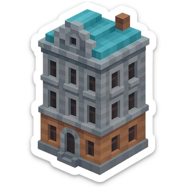 old Saint Petersburg building, classic architecture, ornate facade, gray and brown tones, isometric view sticker