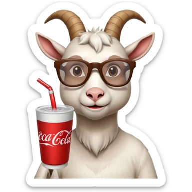Goat woth glasses drinking lean from a white double cup with a coca-cola logo sticker