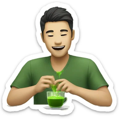 asian guy drinking matcha sticker