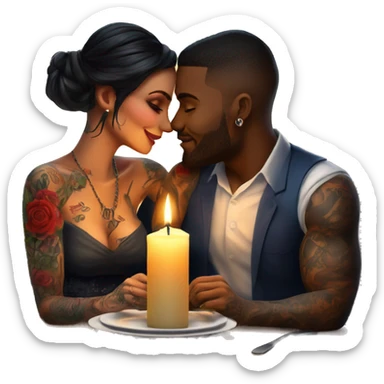 romantic candle light dinner for beautiful tattooed couple sticker