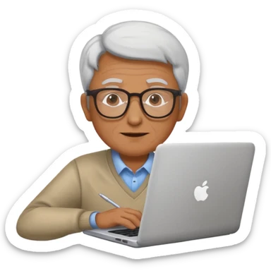 senior programmer with laptop sticker