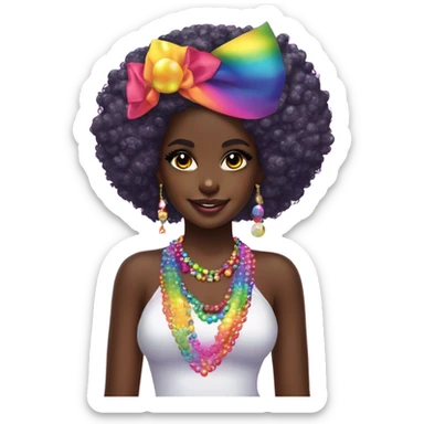 Lisa frank dark skin girl with rainbow headband Afro with pearls sticker