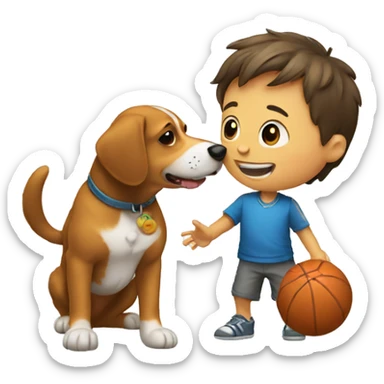 a little boy throwing ball to the dog sticker