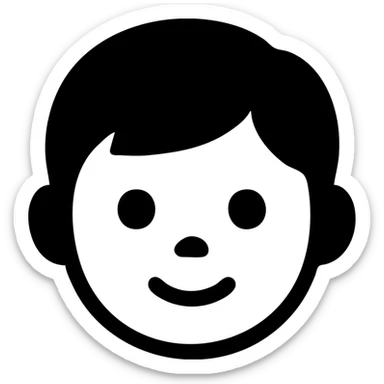 solid filled black and white icon of a child boy's face sticker