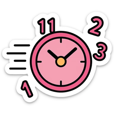 clock with numbers flying off, dynamic motion, pink color palette sticker