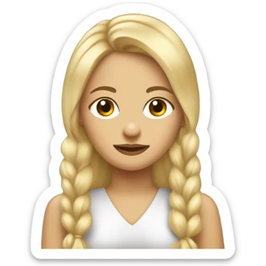 Mujer rubia con flequillo ojos marrones pensando en viajes auto tejidos ropa  sticker