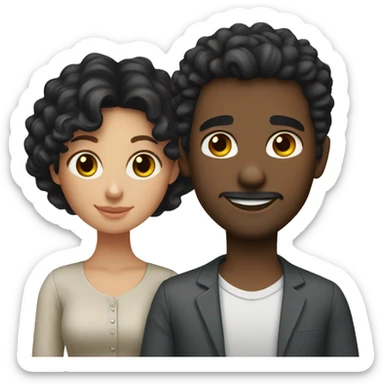 Husband (young, short black hair, white) and wife (young, Curly dark brown hair, short) sticker