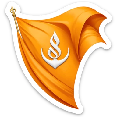 Orange triangle shaped wavy flag with a Sikh khanda symbol sticker