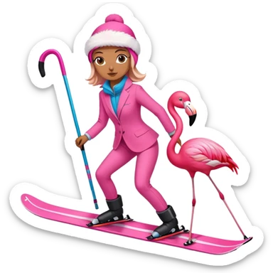 Girly flamingo skiing with pink suit sticker