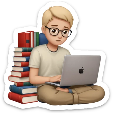 a student crashing out with the laptop on the lap and books on the side -  an emoji like this 😭 sticker