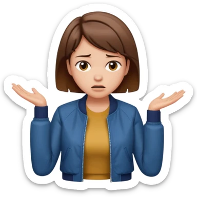 a woman with a brown short hair, looking at the left, frustrated, wearing a trendy jacket, only upper body, high quality sticker