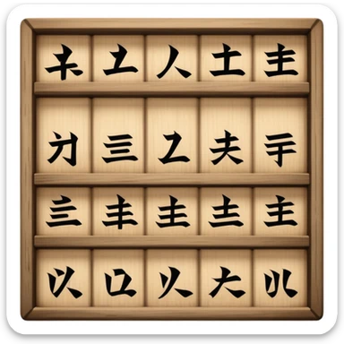 Japanese displayed on a  storage shelf, arranged with horizontal variation and vertical consistency. sticker