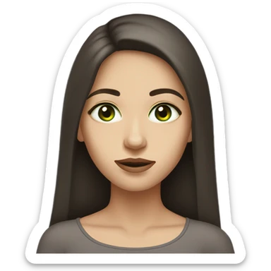Female with long dark brown hair with fair skin and light green eyes and slim face with full lips and a few moles on the face near the lips  sticker
