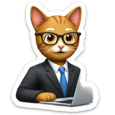 cat manager with glasses and laptop sticker