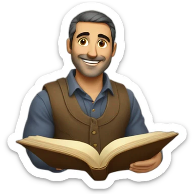 Armenian men reading book and looking at camera and smiling  sticker