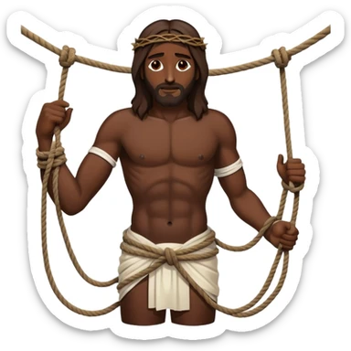 Dark skin christ Jesus tied to ropes with injured  sticker