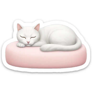 white cat sleeping on light pink cat bed sticker