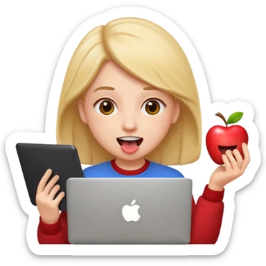 crazy student with laptop, tongue out, wild expression, apple style emoji sticker