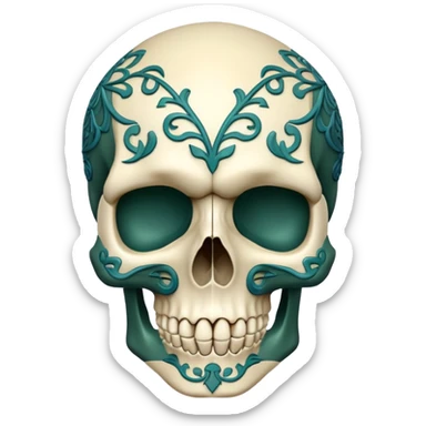 skull in Milwaukee Bucks colors (hunter green, cream, and light blue) sticker